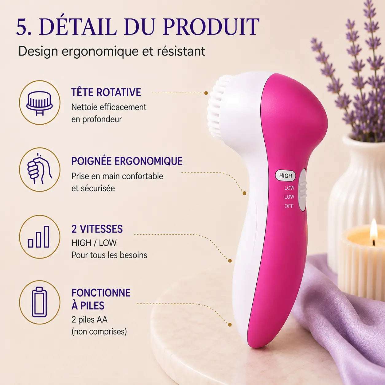 Brosse Nettoyante Visage Rotative
